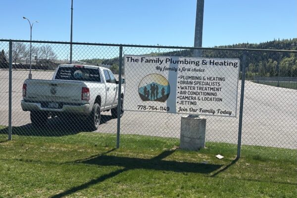 A sign posted at the Prince George Soccer Association as a sponsor